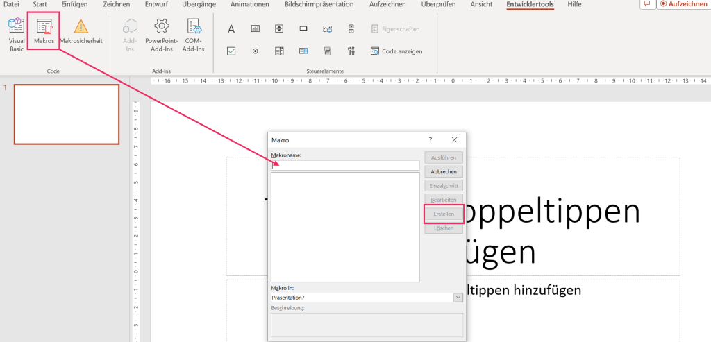 Screenshot PowerPoint Makro anlegen