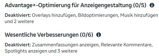 Screenshot Advantage Plus Optimierung ausgeschaltet